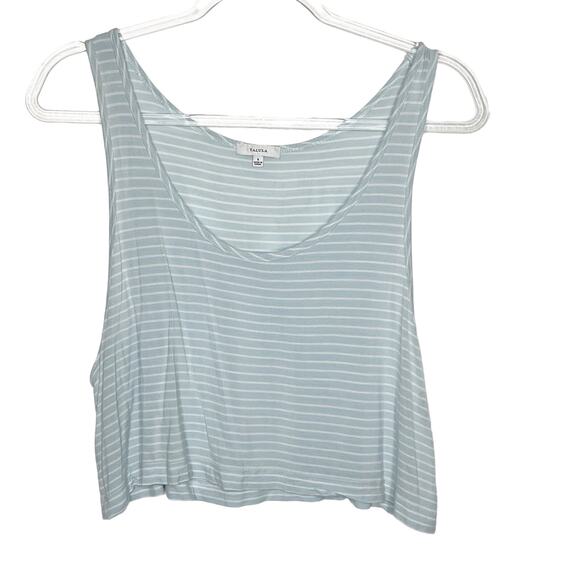 TALULA Cropped Striped Tank Top Scoop Neck Loose Fit Light Blue White Size S - Picture 10 of 10